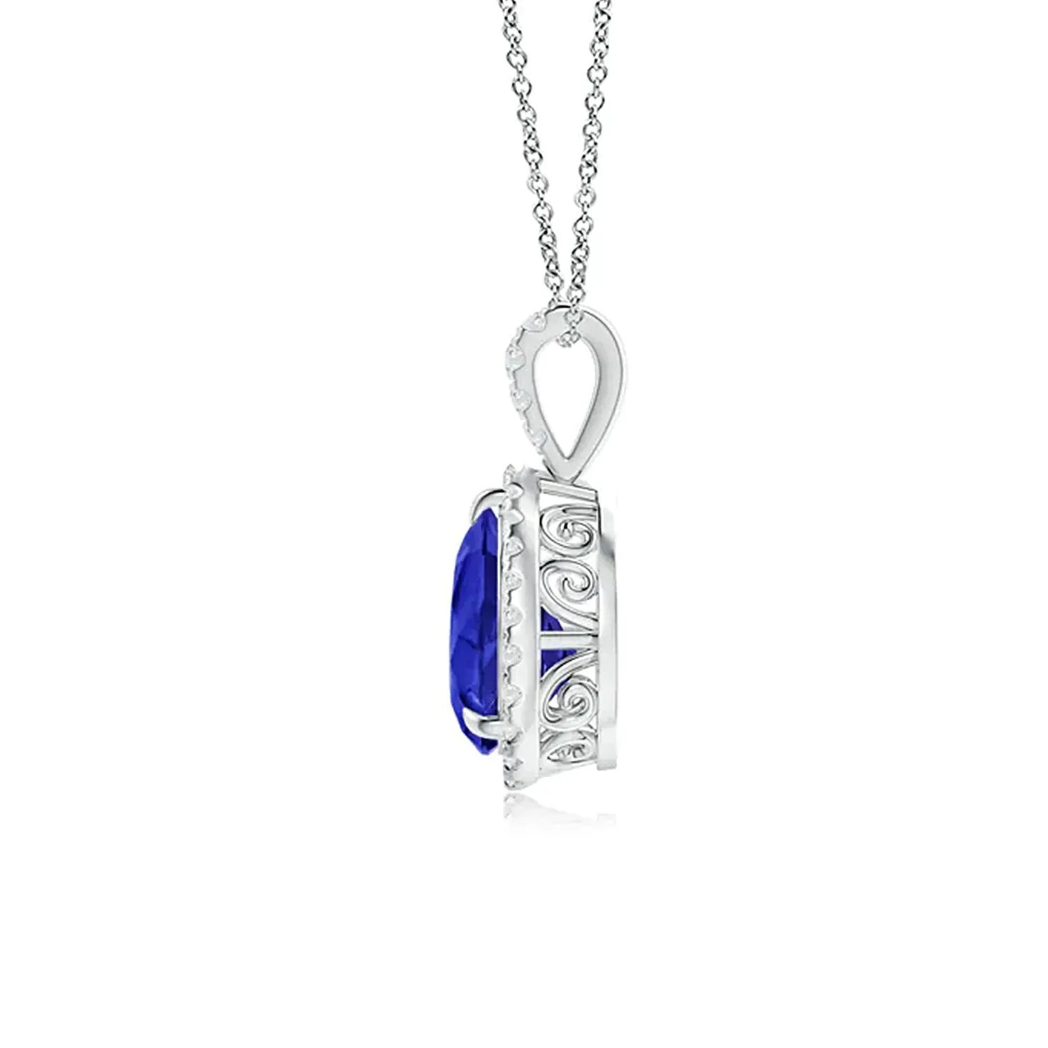 1 CT. Tanzanite Pear Shape Pendant with Pavé Diamond Halo