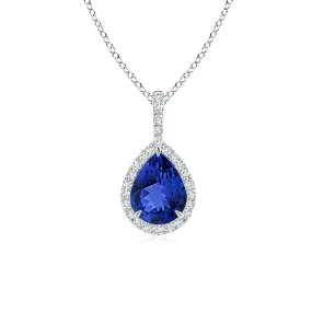 1 CT. Tanzanite Pear Shape Pendant with Pavé Diamond Halo