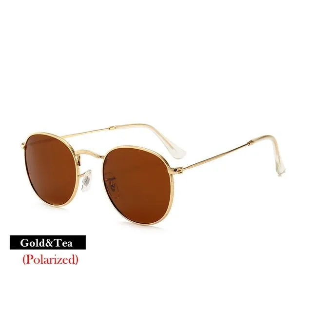 100% Polarized Unisex Round Alloy Frame Photochromic Designer Sunglasses