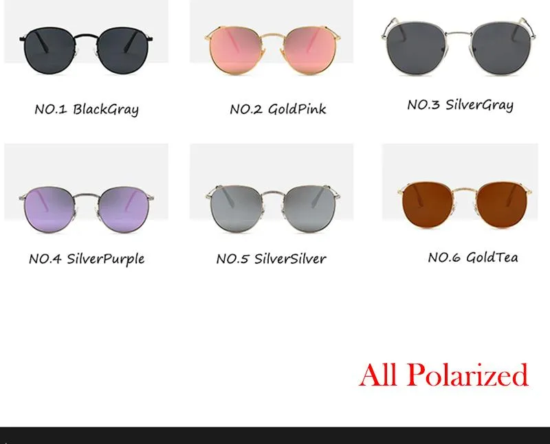 100% Polarized Unisex Round Alloy Frame Photochromic Designer Sunglasses