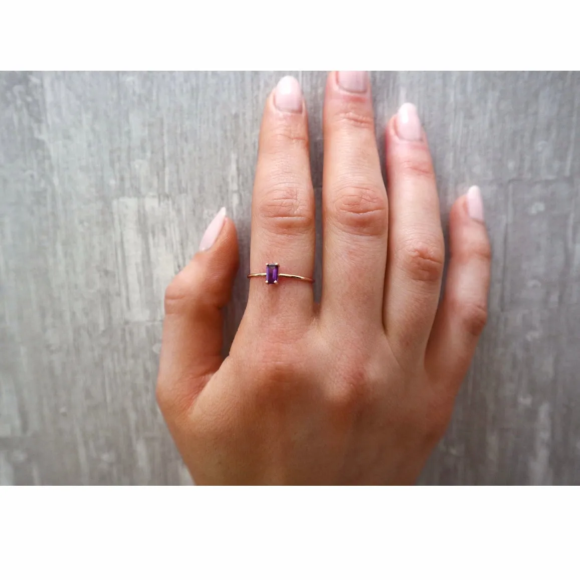 10k Gold Emerald Cut Birthstone Ring