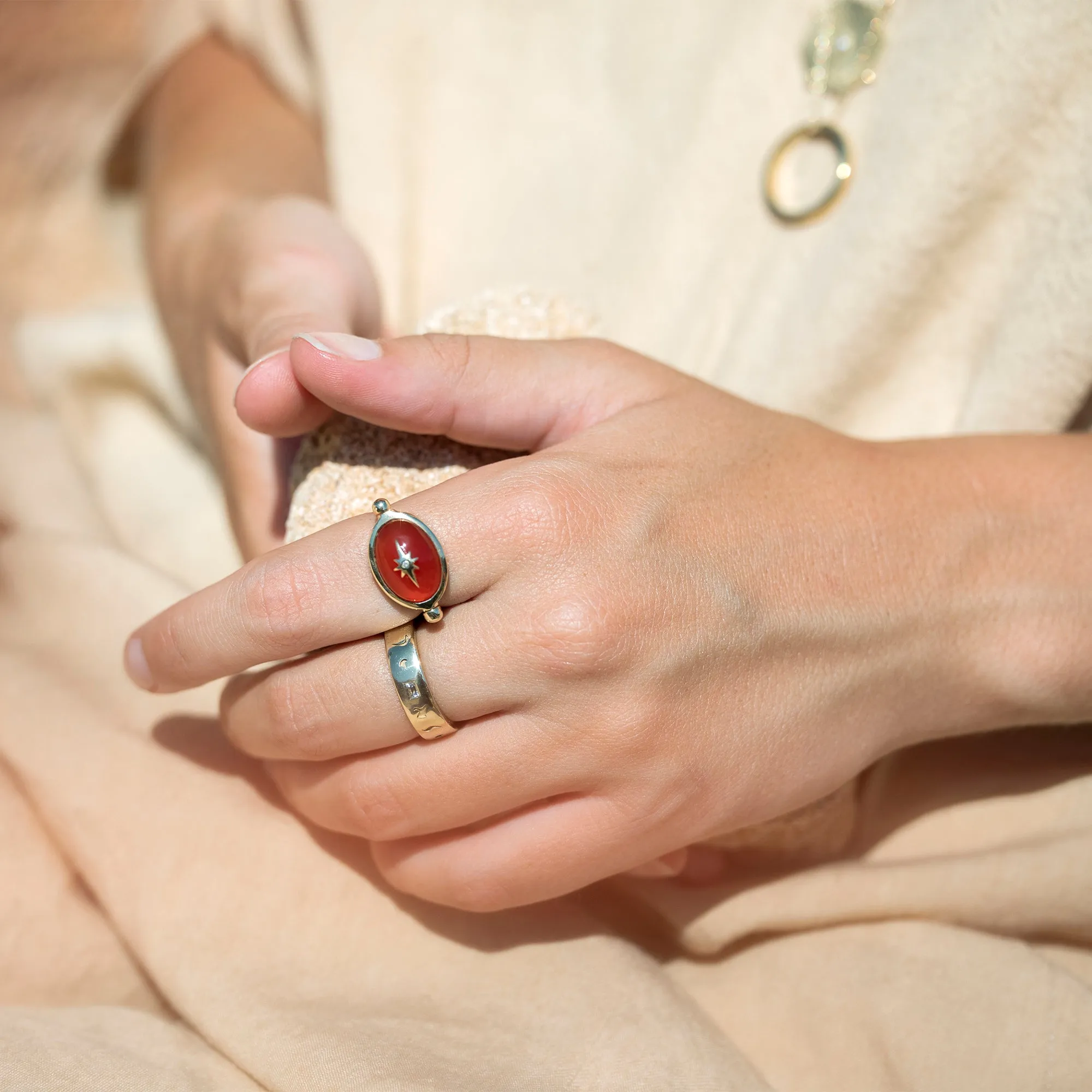 10K Gold Spinning Carnelian Star Ring