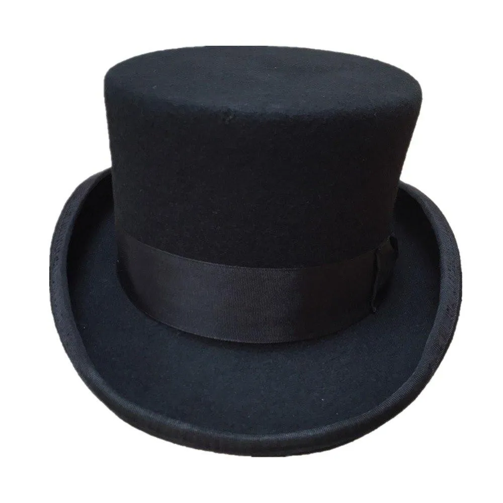 11.5cm Wool Felt Victorian Steampunk Cylinder Low Short Top Hat