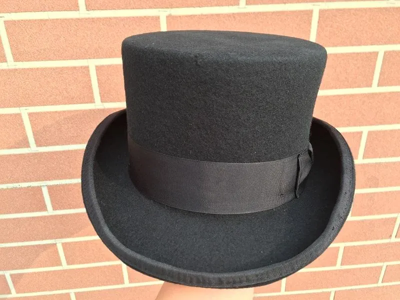 11.5cm Wool Felt Victorian Steampunk Cylinder Low Short Top Hat