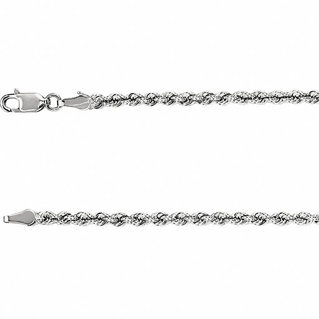 14K White Gold Rope Chain, 24 Inches Long 3 mm  - CH957