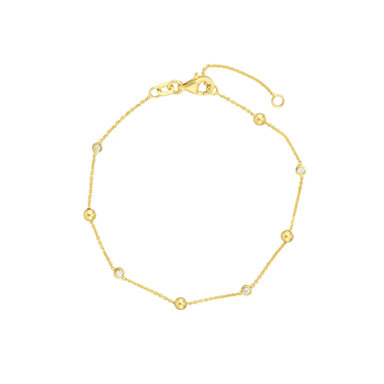 14K Yellow Gold Alternating Bezel Diamond & Bead Bracelet