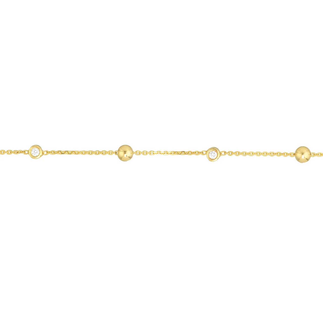 14K Yellow Gold Alternating Bezel Diamond & Bead Bracelet