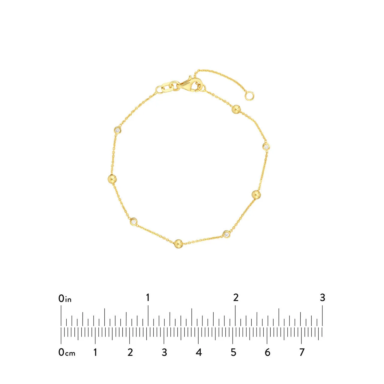 14K Yellow Gold Alternating Bezel Diamond & Bead Bracelet