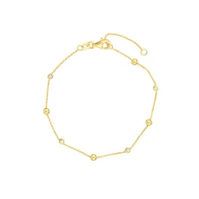 14K Yellow Gold Alternating Bezel Diamond & Bead Bracelet