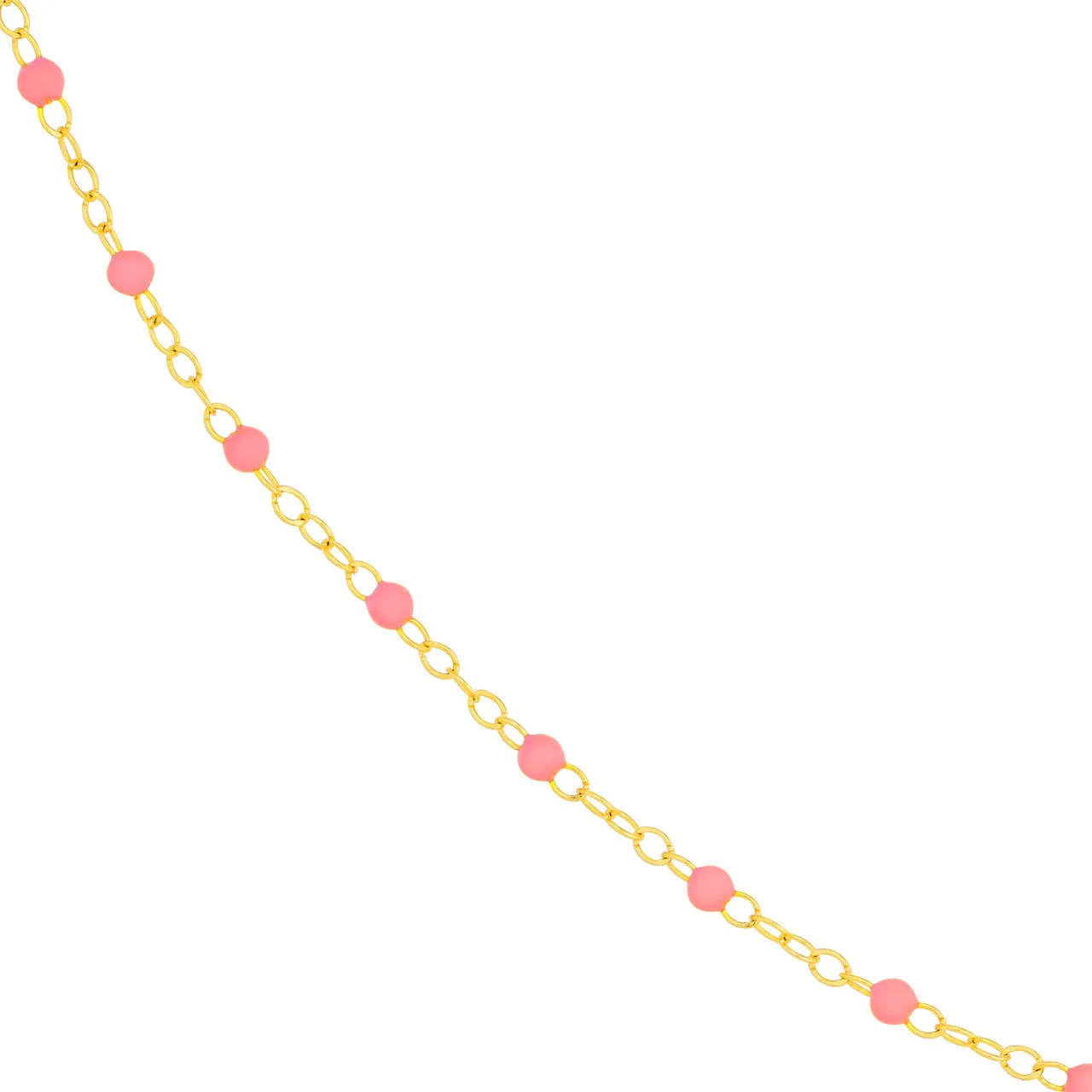 14K Yellow Gold Baby Pink Enamel Bead Piatto Necklace