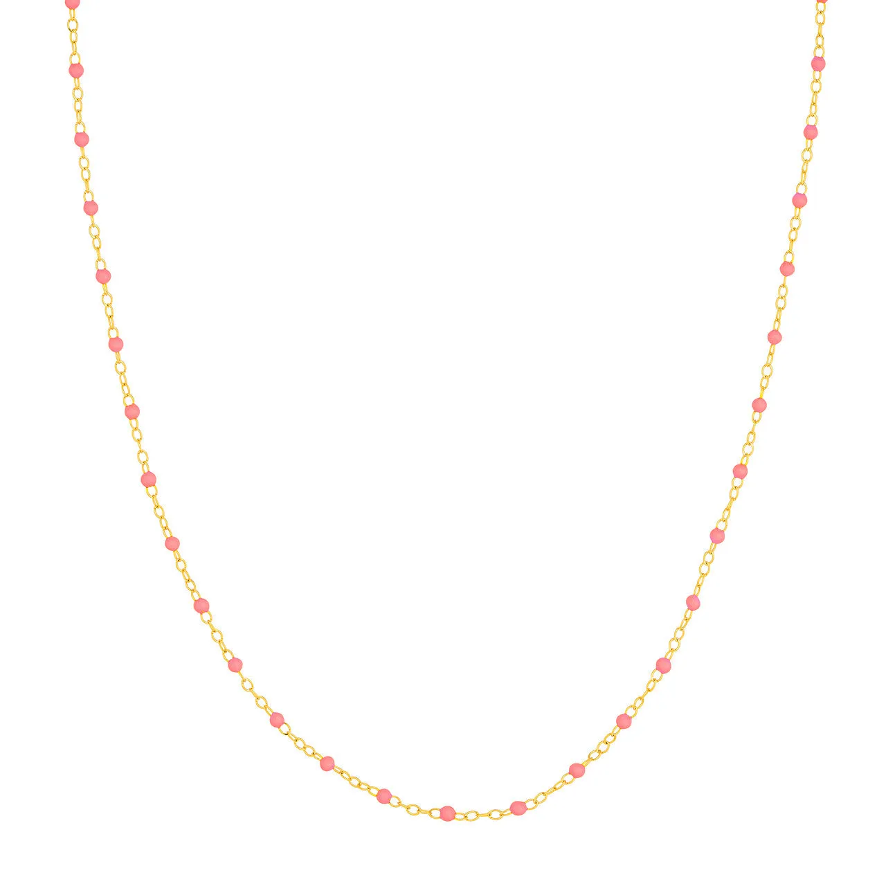 14K Yellow Gold Baby Pink Enamel Bead Piatto Necklace