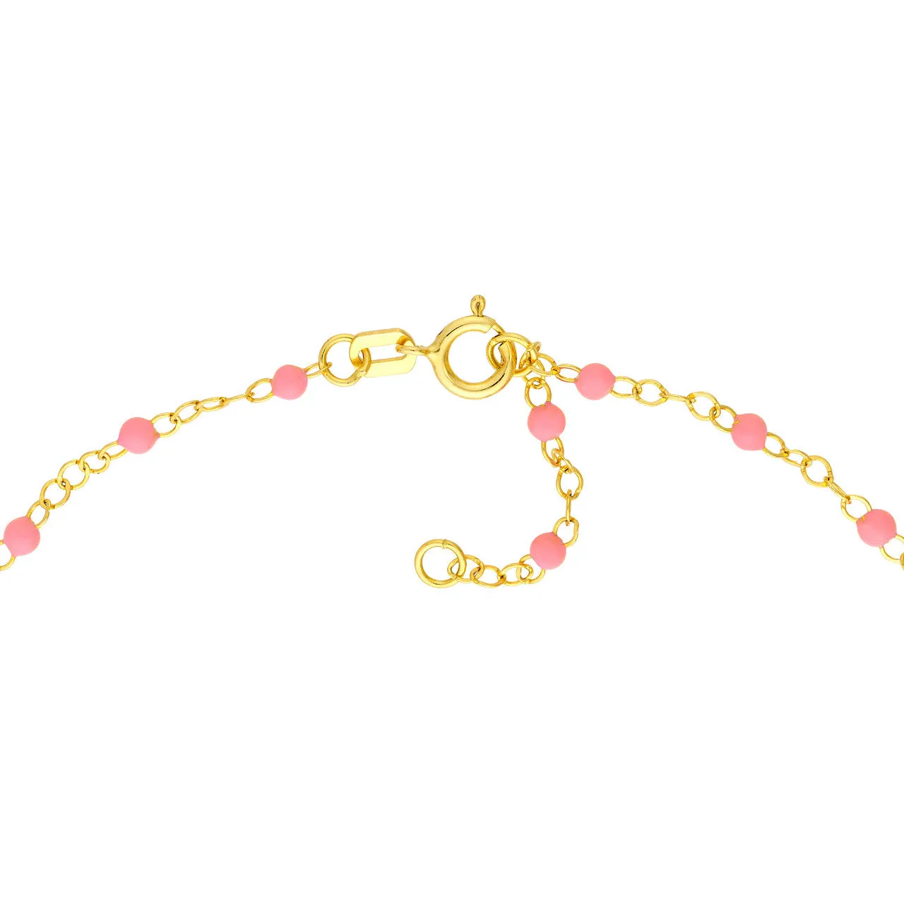 14K Yellow Gold Baby Pink Enamel Bead Piatto Necklace