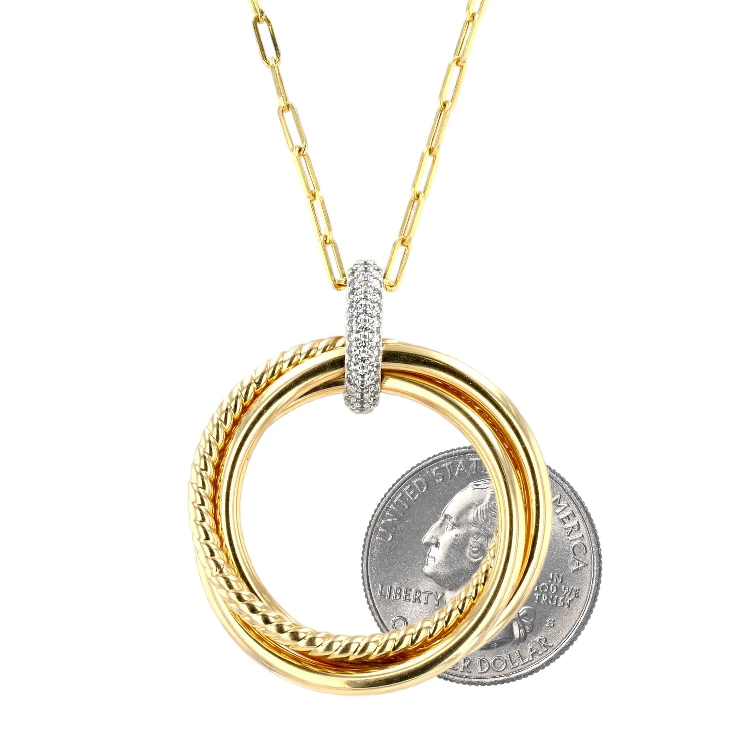 14K Yellow gold paper clip circle life Necklace-8000