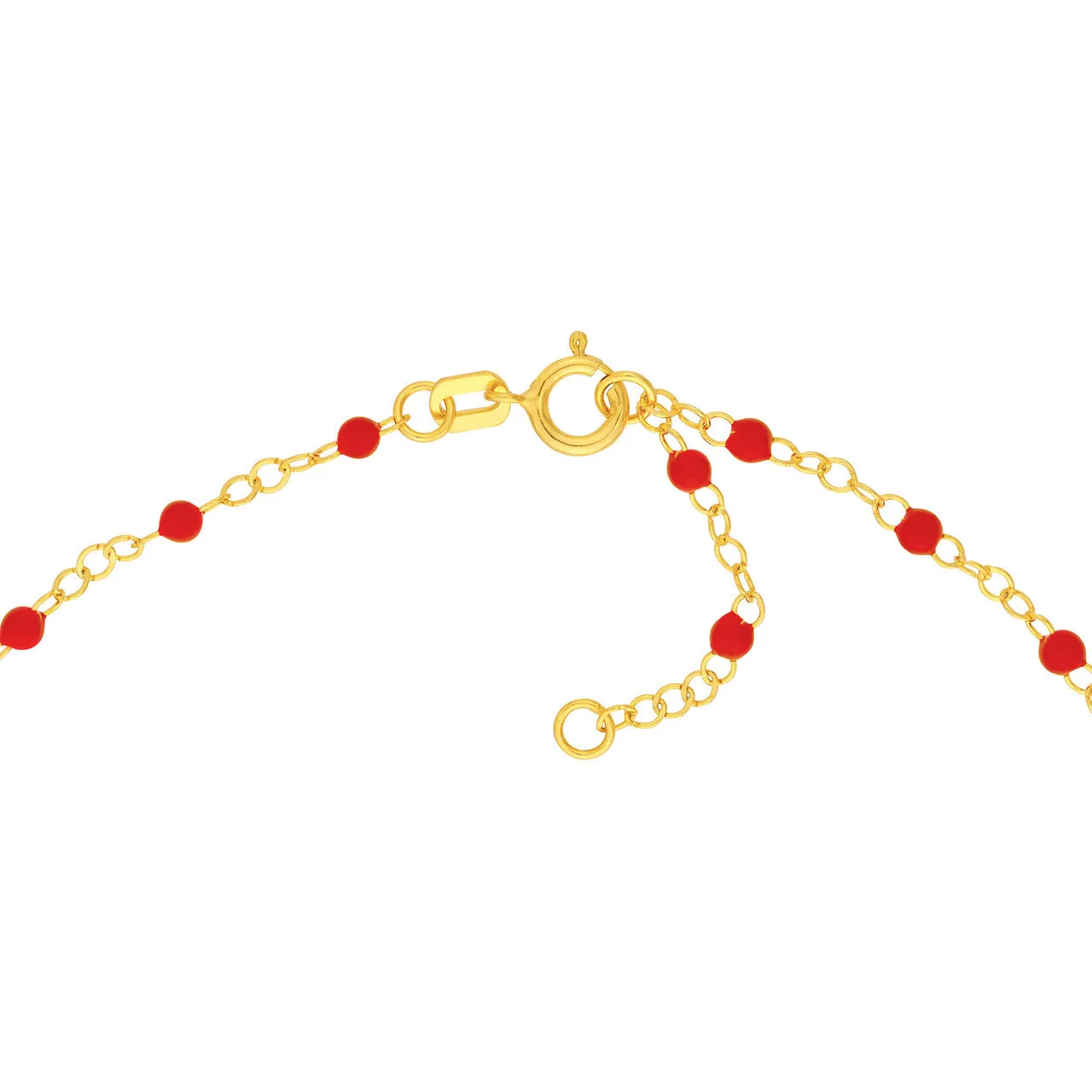 14K Yellow Gold Red Enamel Bead Piatto Bracelet