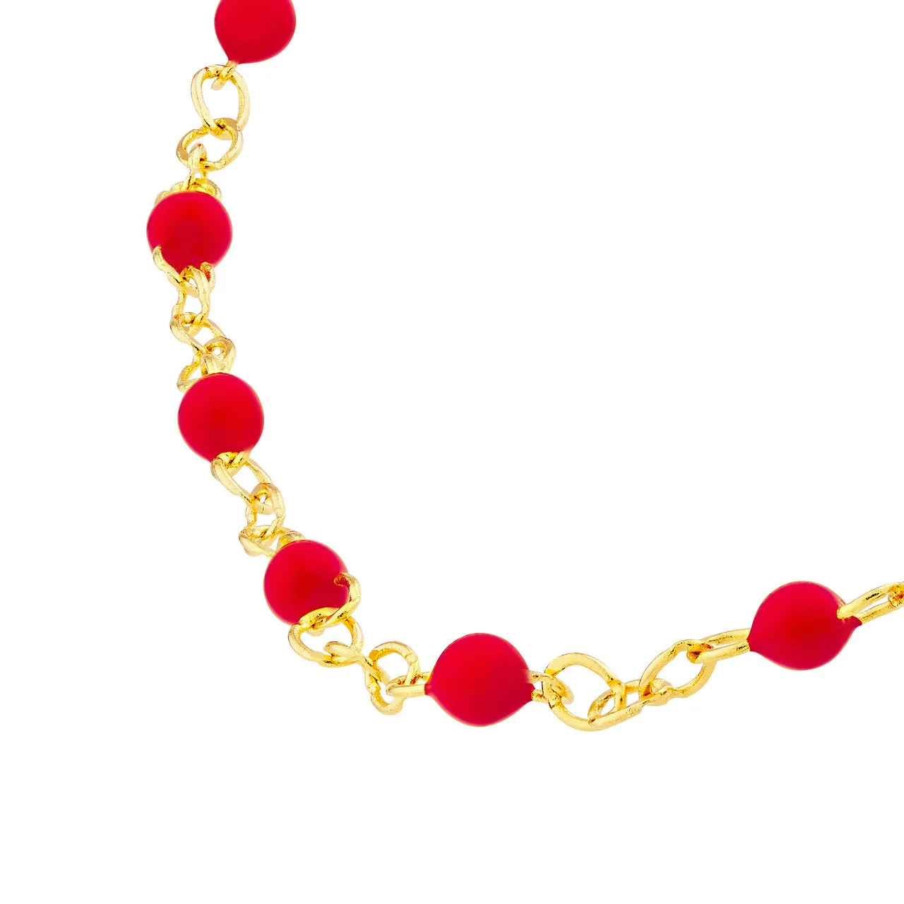 14K Yellow Gold Red Enamel Bead Piatto Bracelet