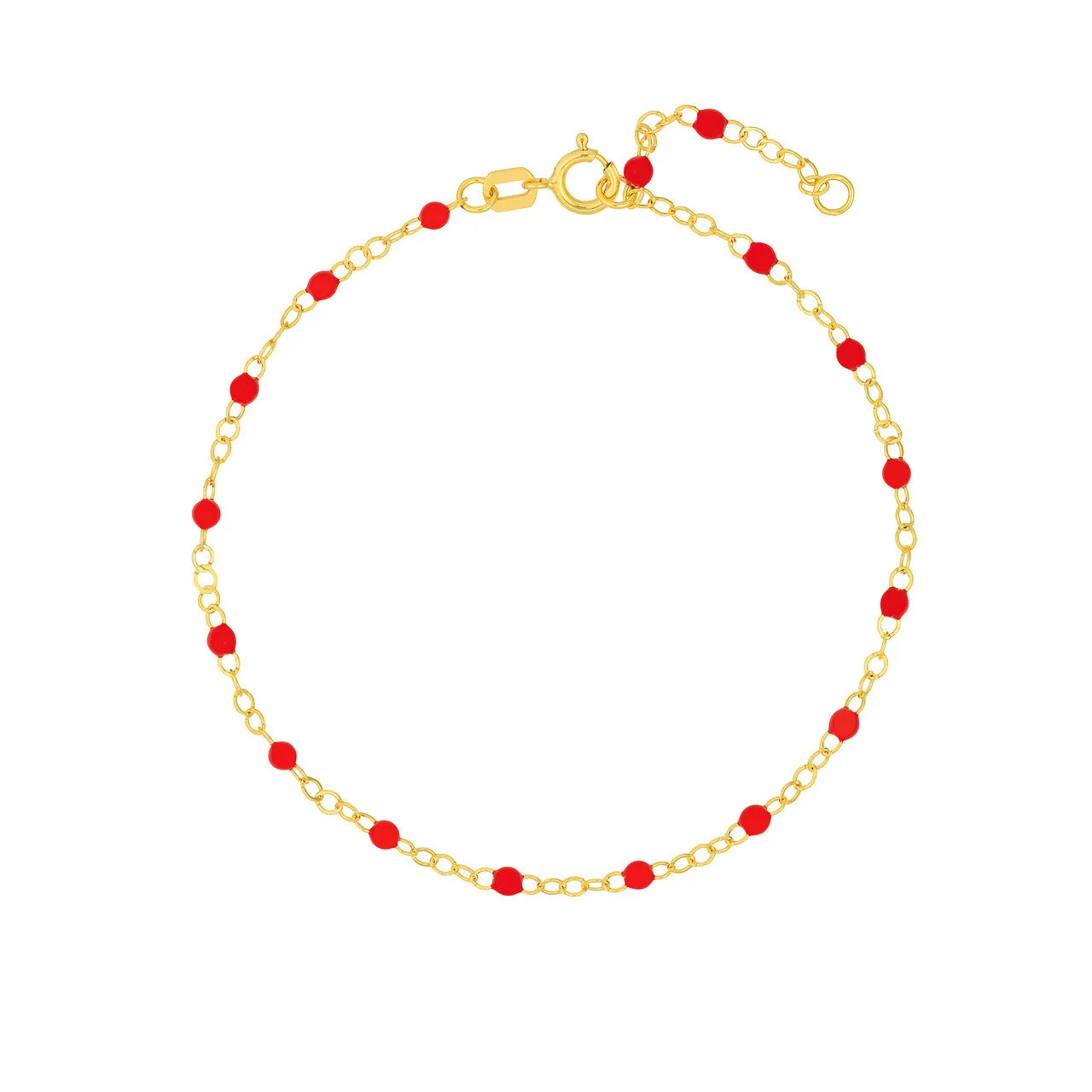 14K Yellow Gold Red Enamel Bead Piatto Bracelet