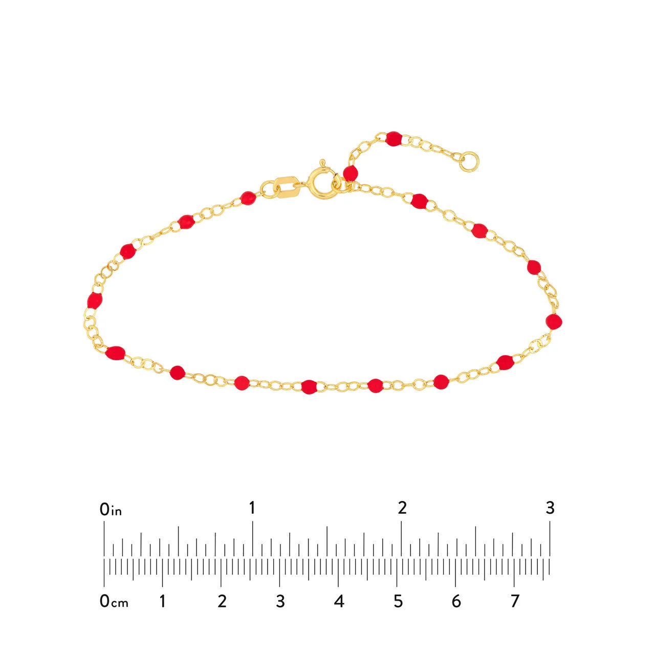 14K Yellow Gold Red Enamel Bead Piatto Bracelet