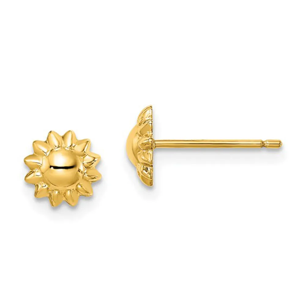 14k Yellow Gold Sun Post Earrings