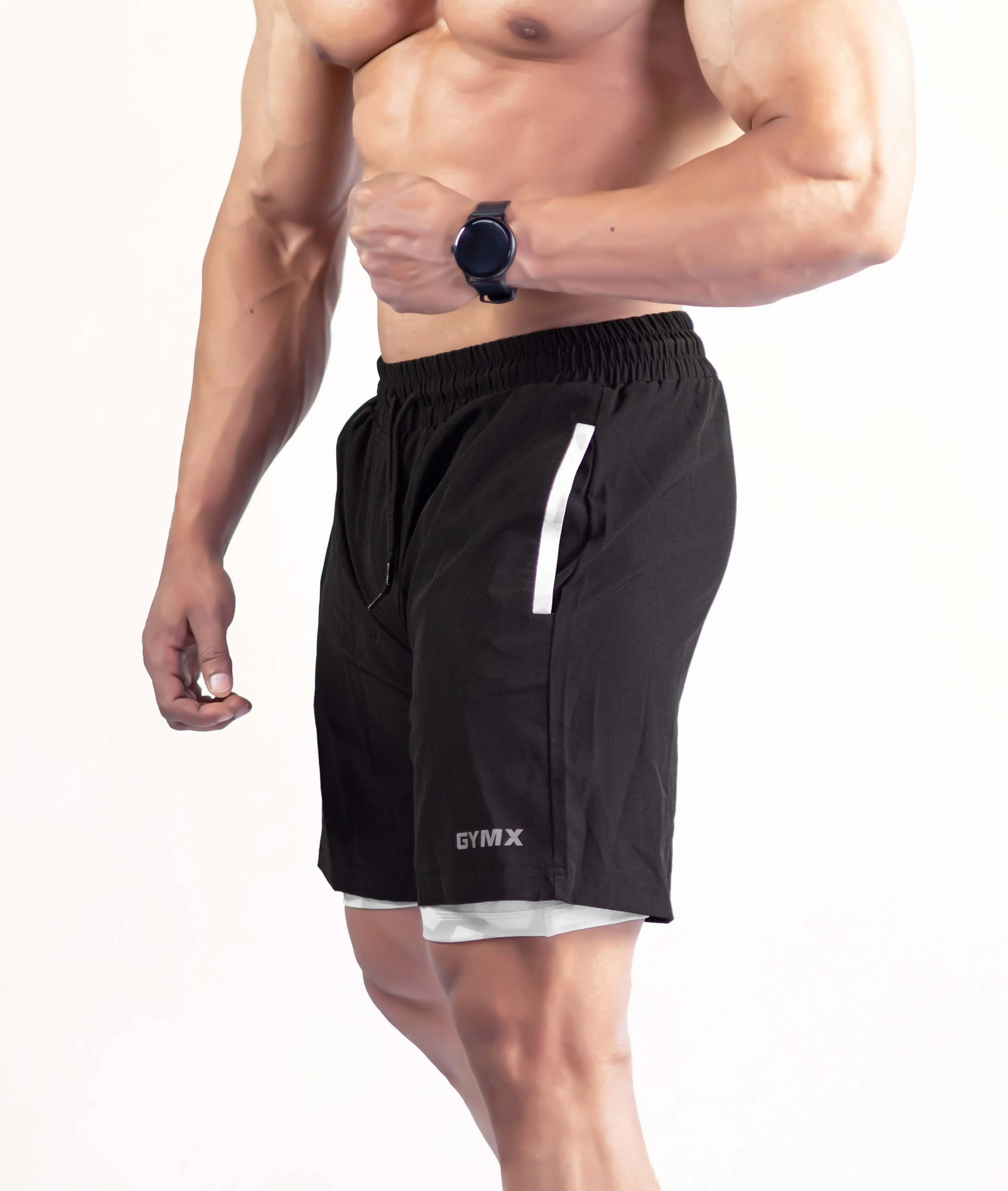 2-in-1 Compression Shorts with phone pocket: Snow Camo