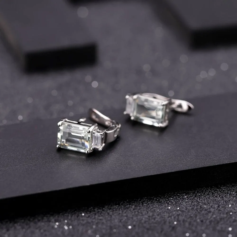 3.11Ct Natural Green Amethyst  925 Silver Stud Earrings