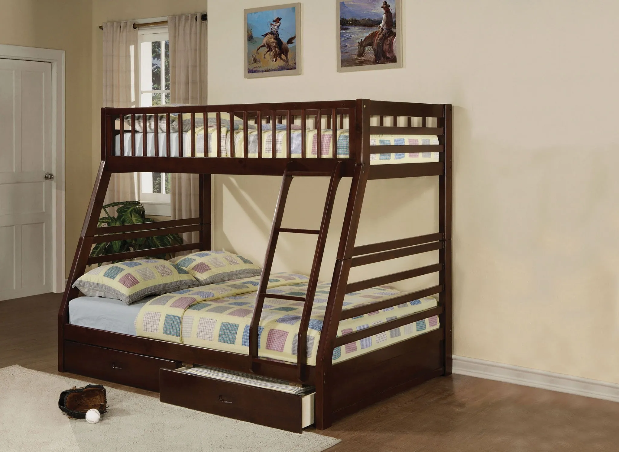 79 X 56 X 65 Epresso Pine Wood Twin Over Full Bunk Bed