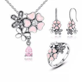 925 Sterling Silver Pink Cherry Flower Blossom Jewelry Sets