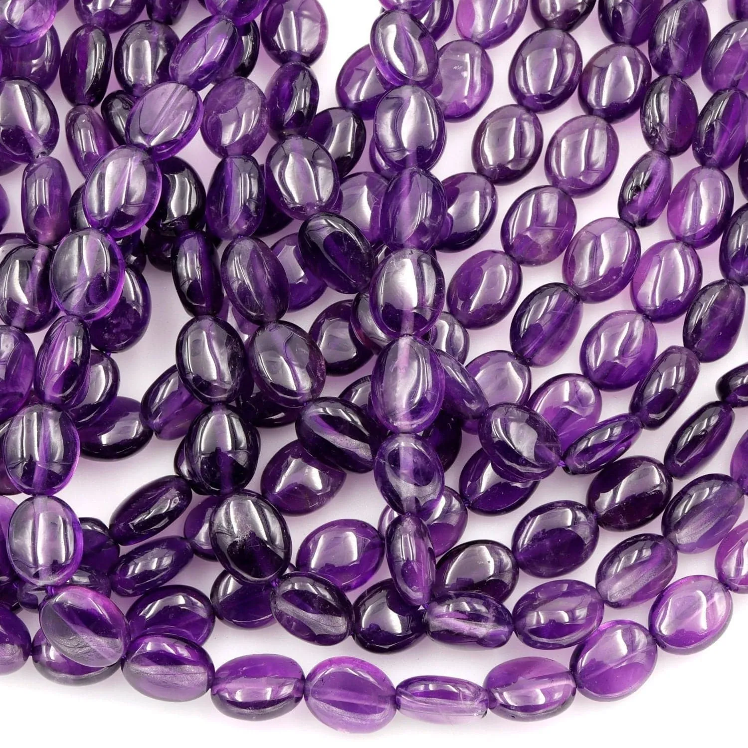 AA Natural Amethyst Oval Beads 10mm x 8mm Smooth Nugget Good For Earrings Genuine Real Rich Purple Amethyst Gemstone Beads 16" Strand