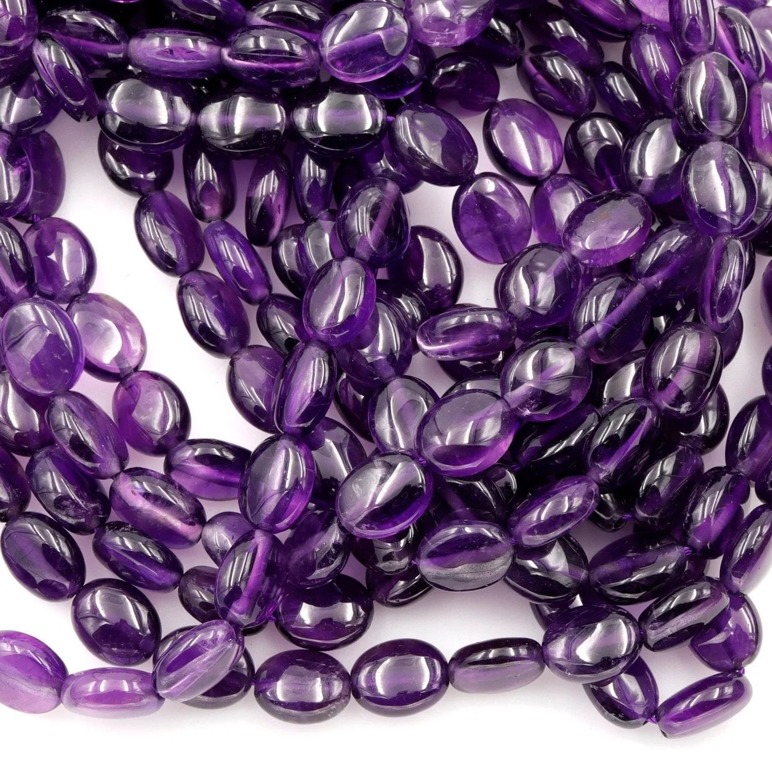 AA Natural Amethyst Oval Beads 10mm x 8mm Smooth Nugget Good For Earrings Genuine Real Rich Purple Amethyst Gemstone Beads 16" Strand