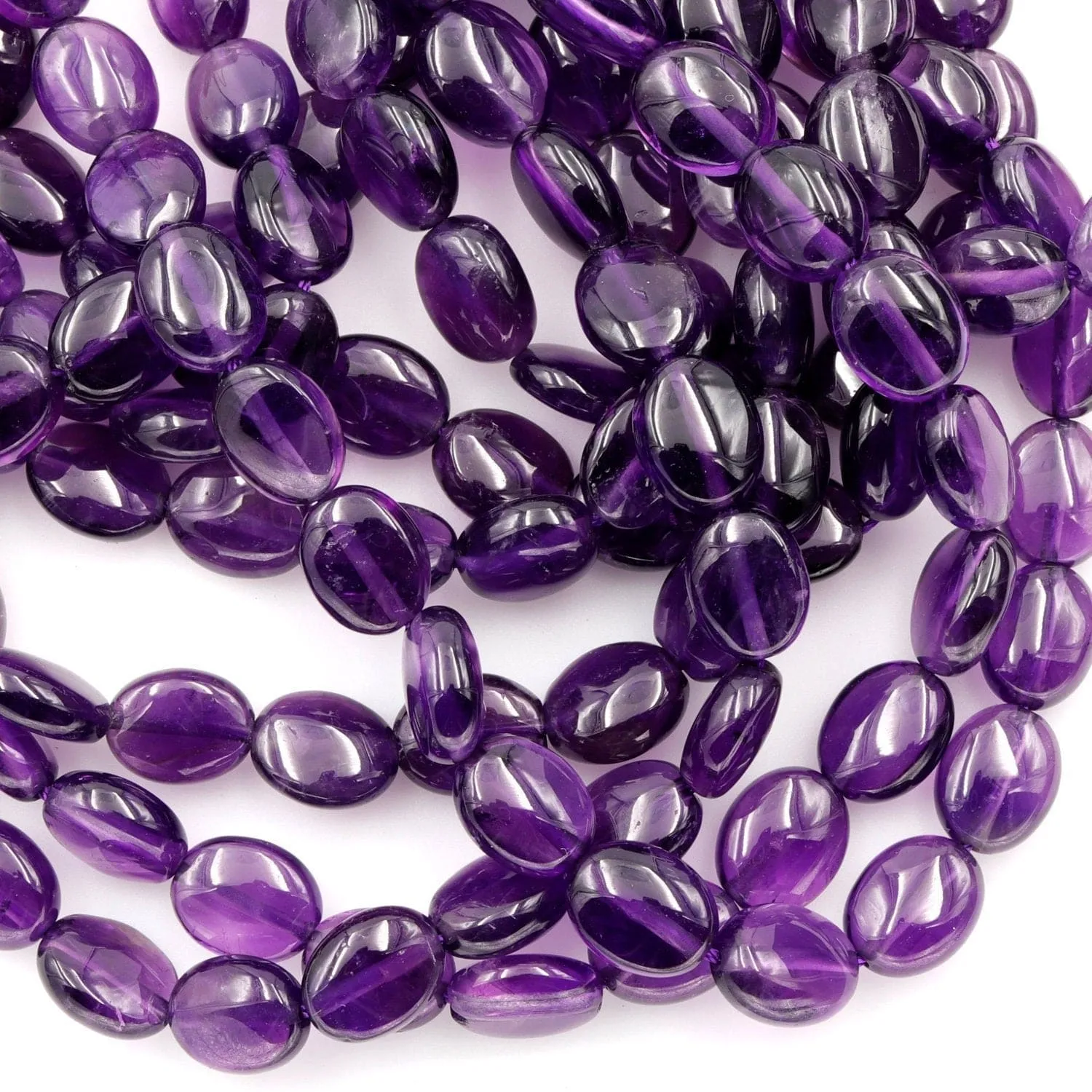 AA Natural Amethyst Oval Beads 10mm x 8mm Smooth Nugget Good For Earrings Genuine Real Rich Purple Amethyst Gemstone Beads 16" Strand