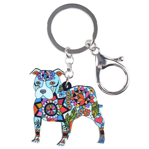 Acrylic Boston Terrier Pit Bull Dog Key Chain Pom Gift for Women