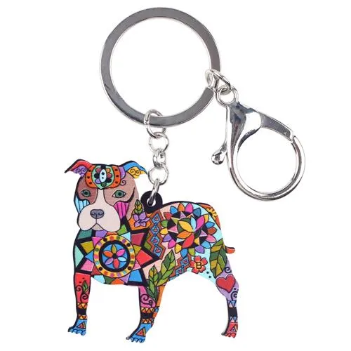 Acrylic Boston Terrier Pit Bull Dog Key Chain Pom Gift for Women