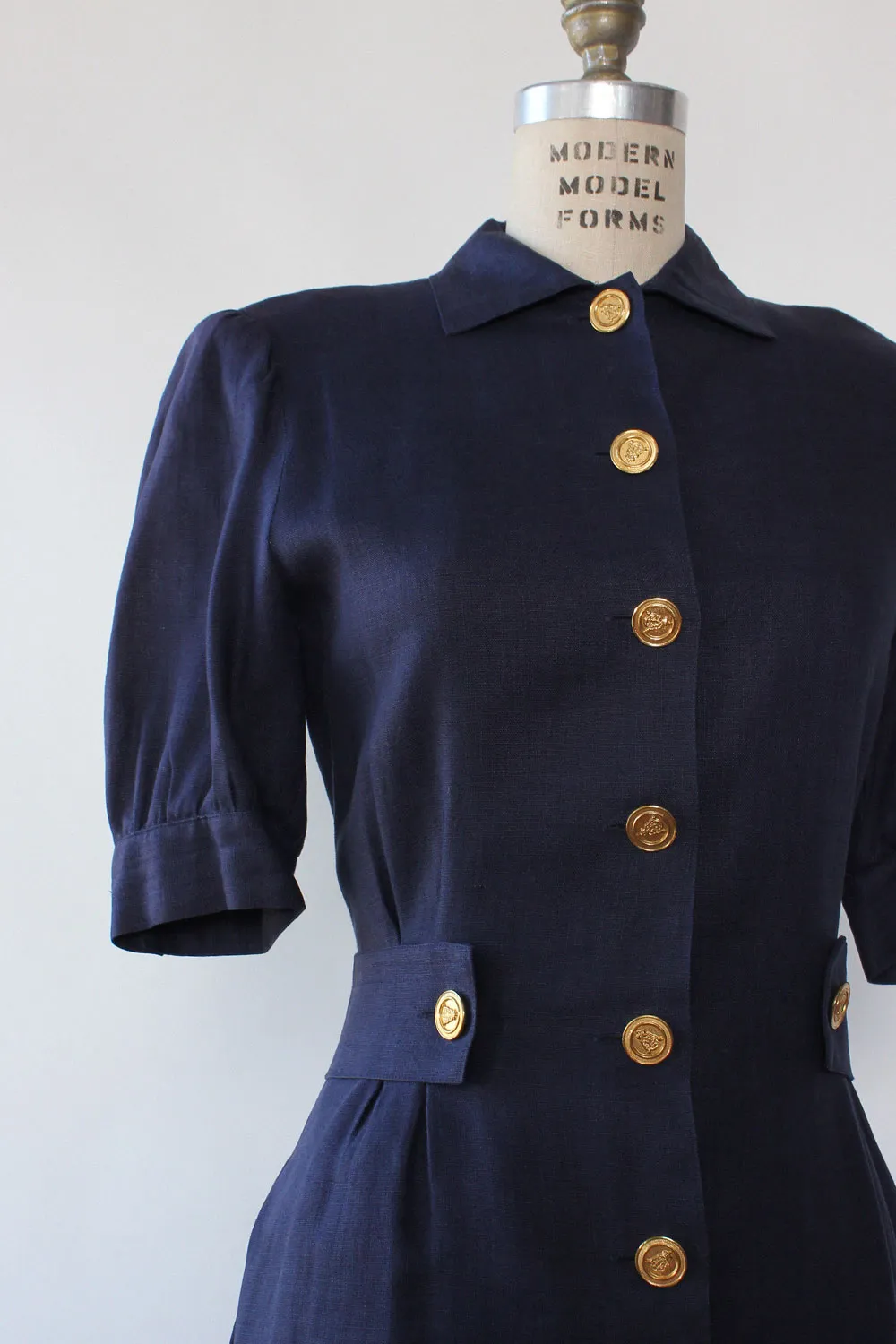 Adele Simpson Navy Linen Shirtdress M