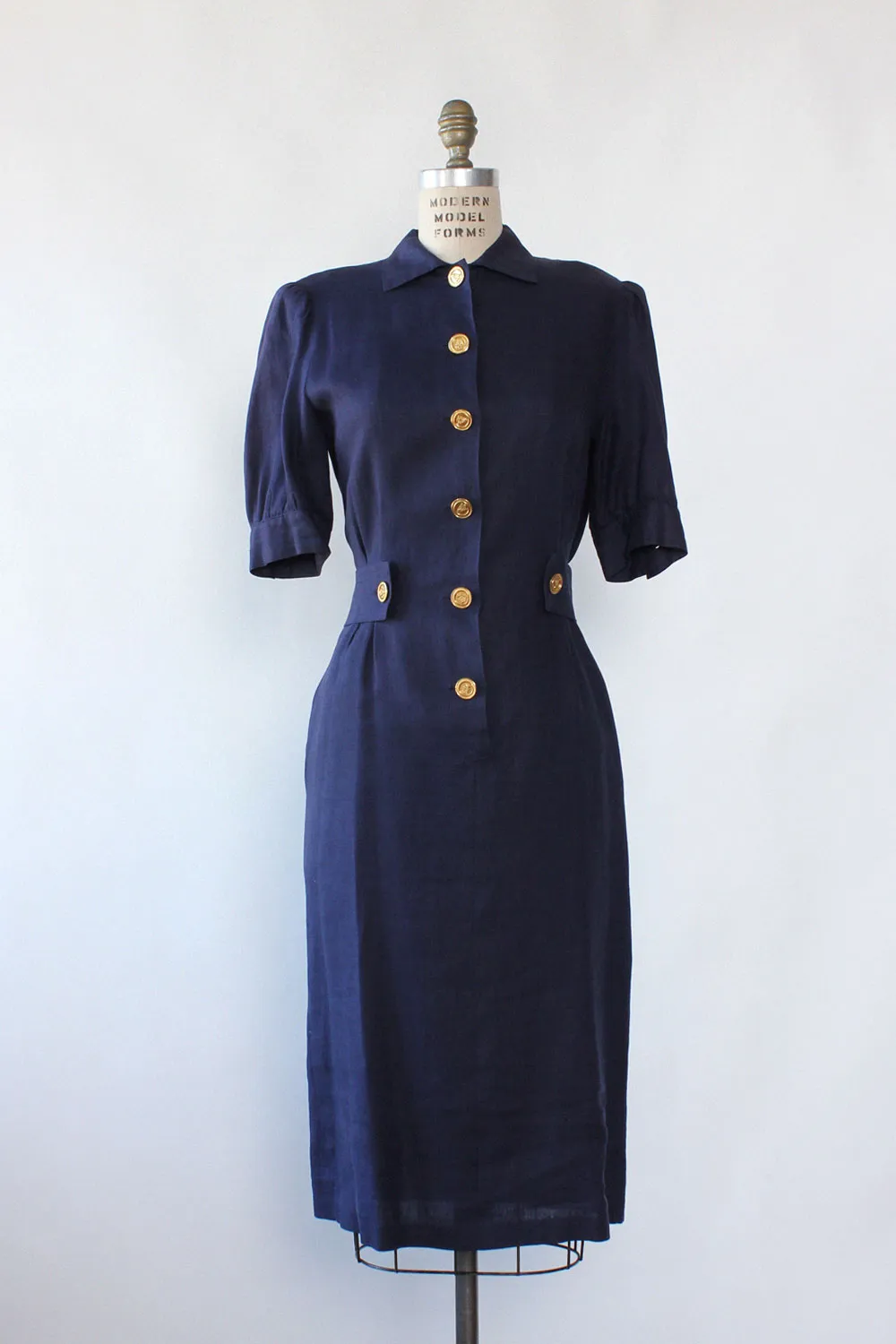 Adele Simpson Navy Linen Shirtdress M