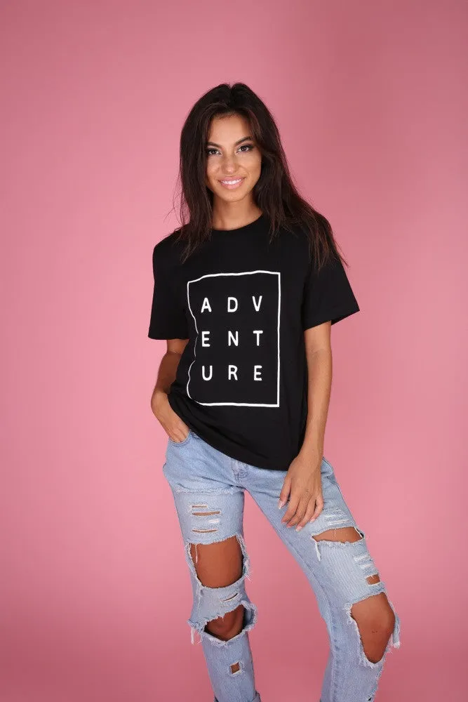 Adventure Black Graphic Unisex Tee