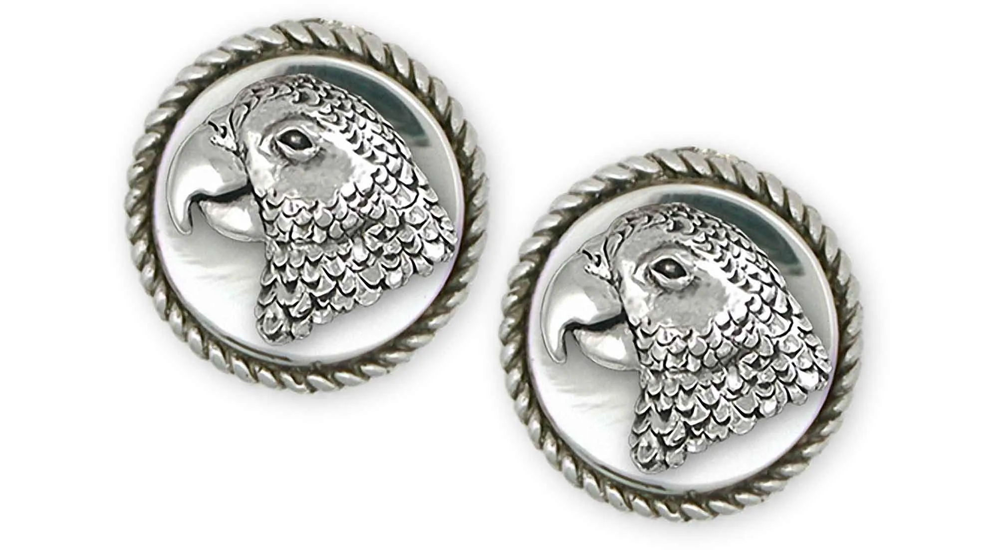 African Grey Jewelry Sterling Silver Handmade African Grey Cufflinks  AFG3X-DCL