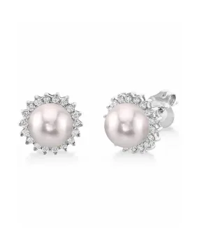 Akoya Pearl & Diamond Halo Stud Earrings