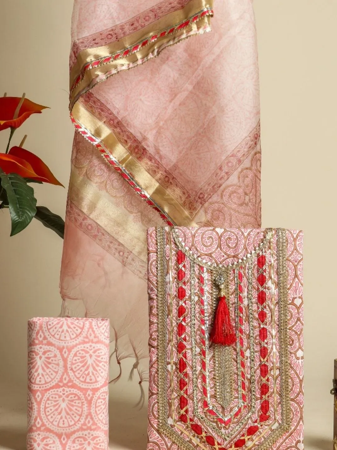 Appealing Gota Work Suit Set with Organza Dupatta (GOTA276ORG)