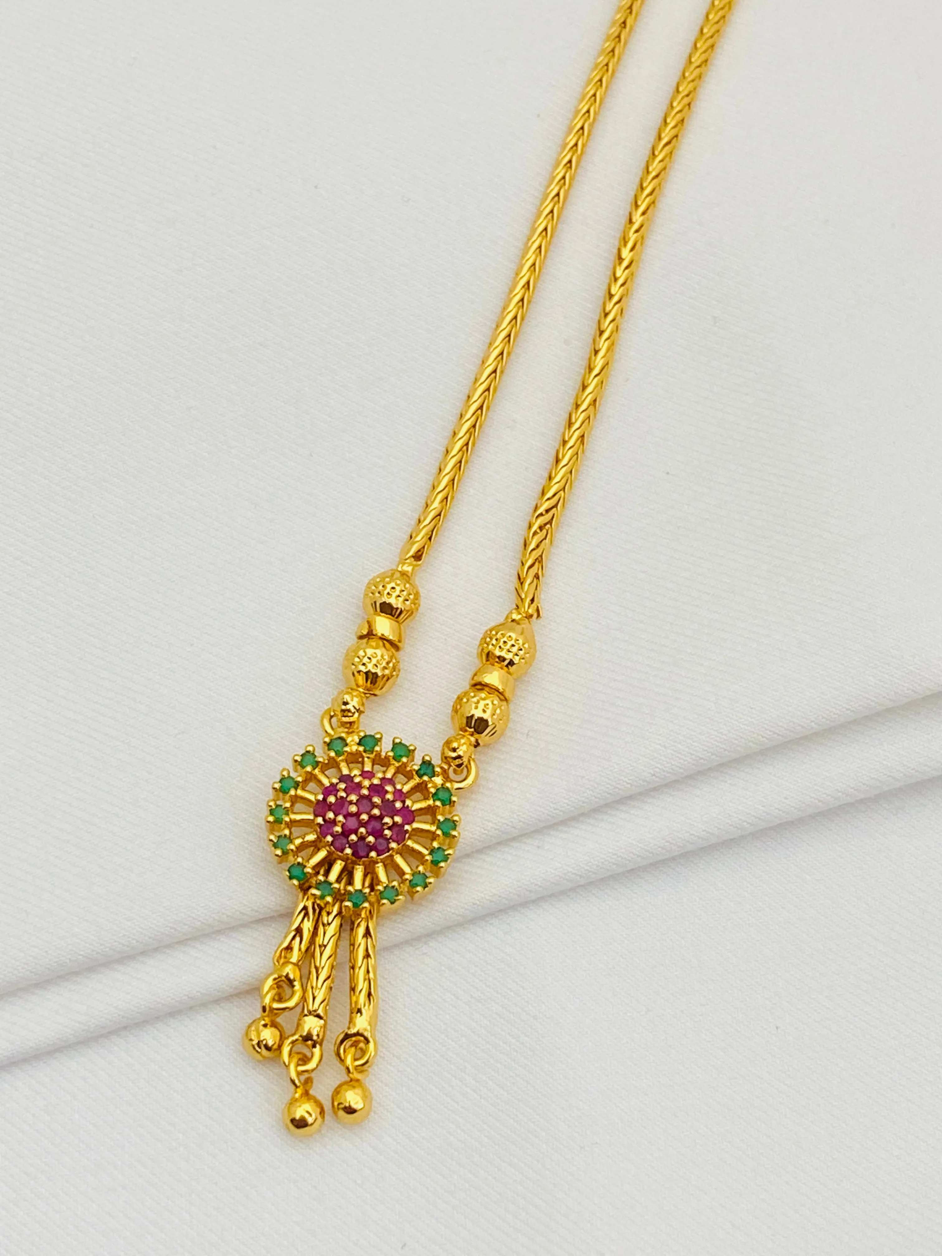 Appealing Multi Color Stoned Gold Plated Long Chain For Women