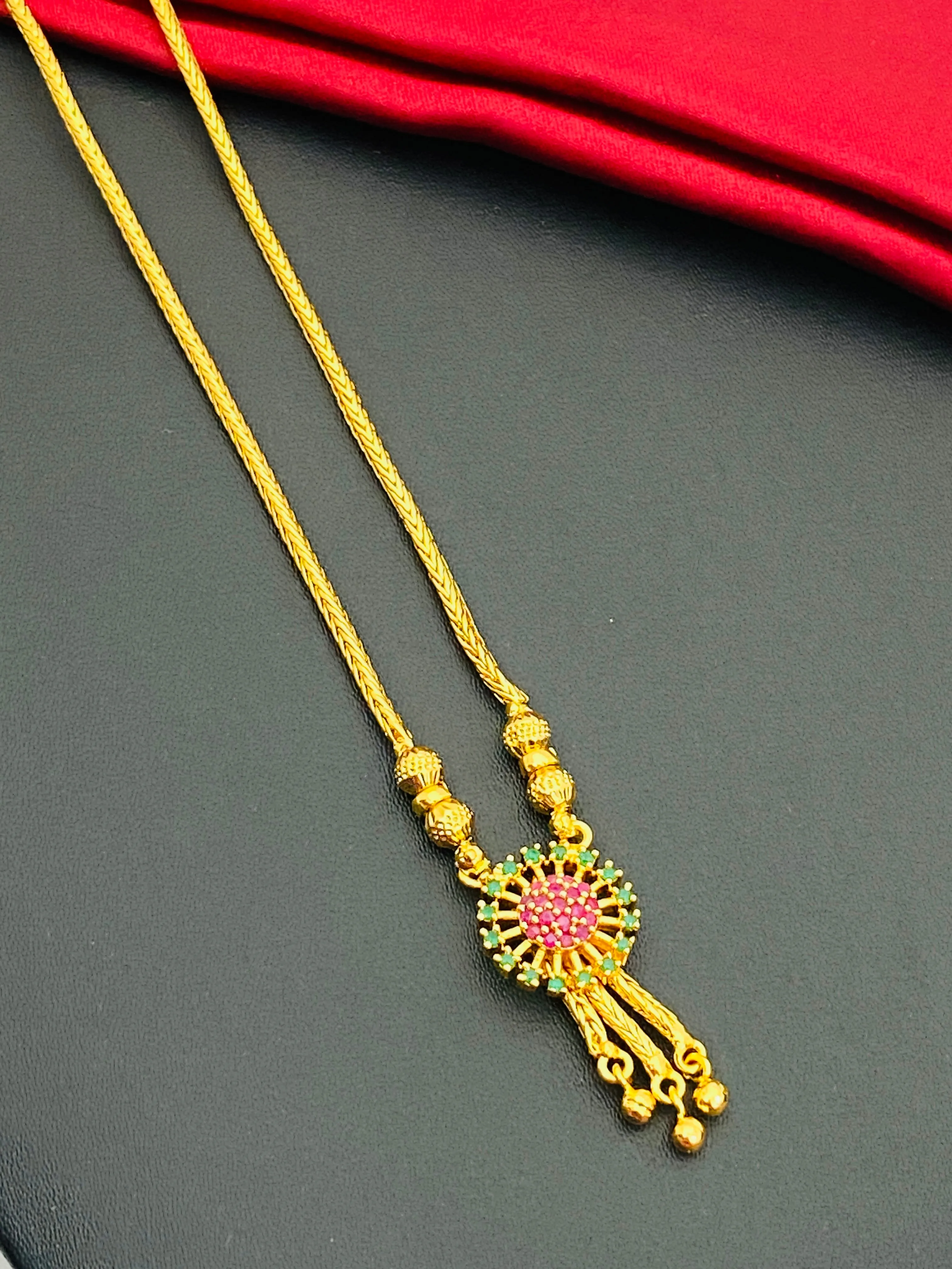 Appealing Multi Color Stoned Gold Plated Long Chain For Women