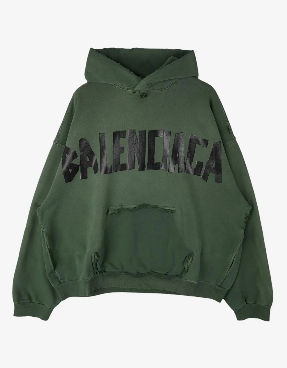 Balenciaga Green Tape Type Ripped Pocket Large Hoodie