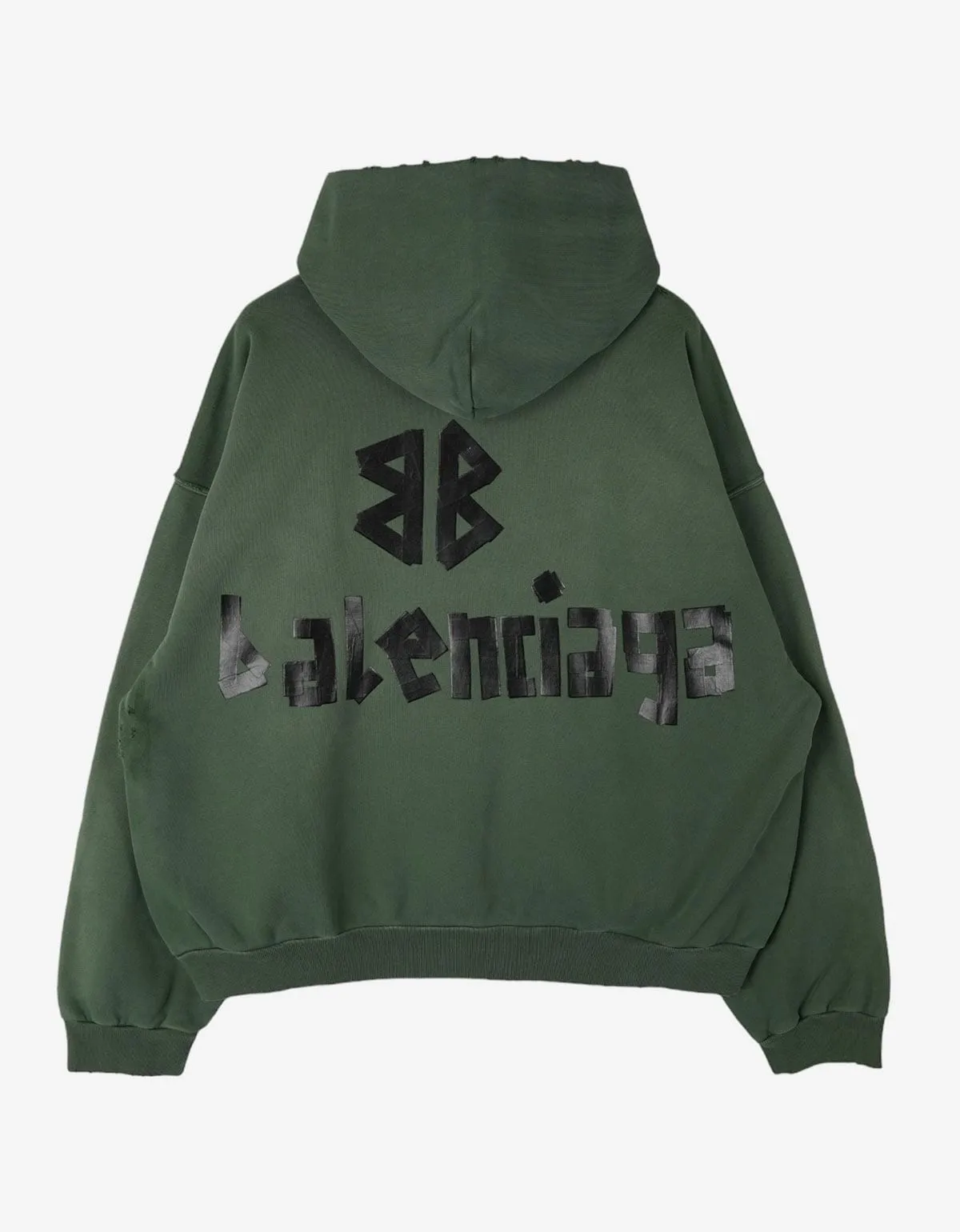 Balenciaga Green Tape Type Ripped Pocket Large Hoodie