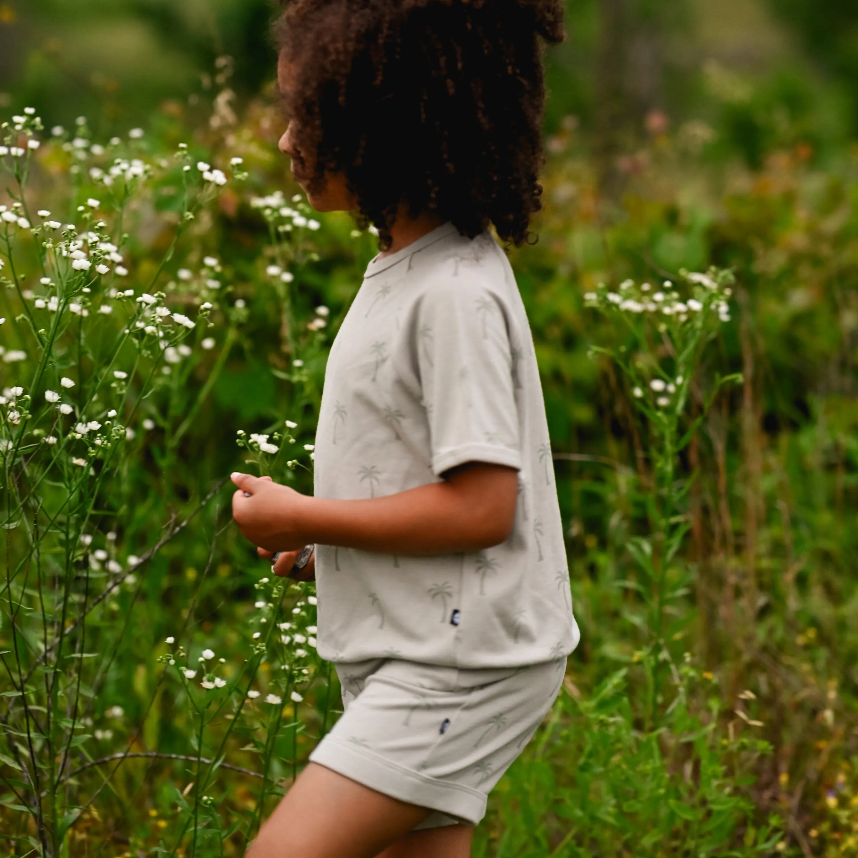 Bamboo Jersey Short Sleeve Jogger Set in Palm Tree