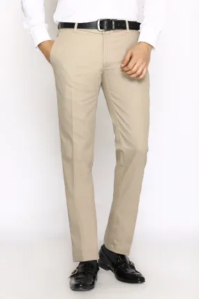 Beige Cotton Smart Fit Trouser