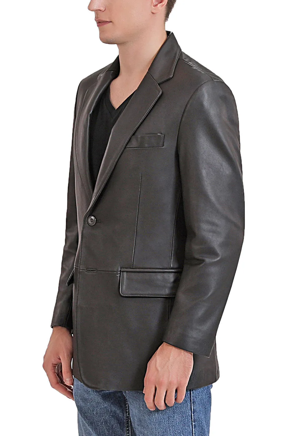 BGSD Men Richard Classic Two-Button Lambskin Leather Blazer