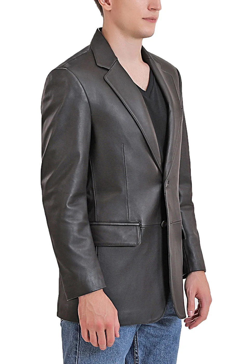 BGSD Men Richard Classic Two-Button Lambskin Leather Blazer