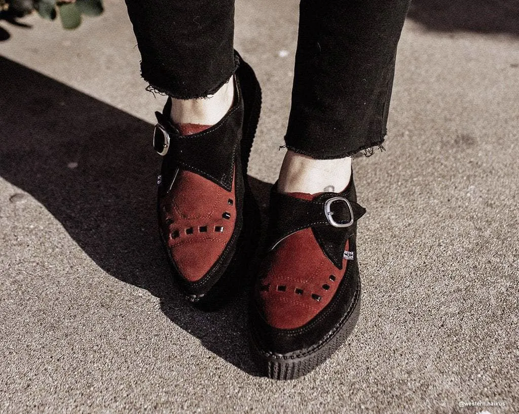 Black & Burgundy Suede Pointed Buckle Creeper