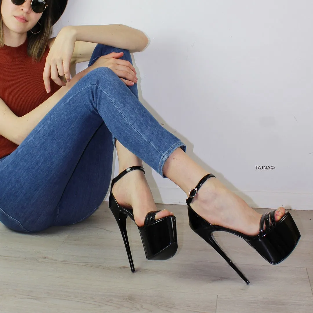 Black Patent Ankle Strap Platform High Heels