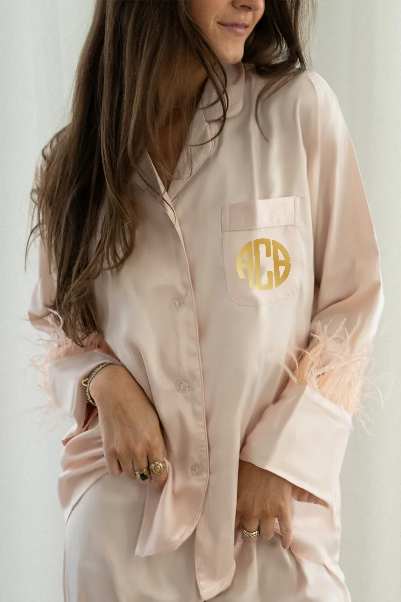 Blush Feather Satin Pants Set