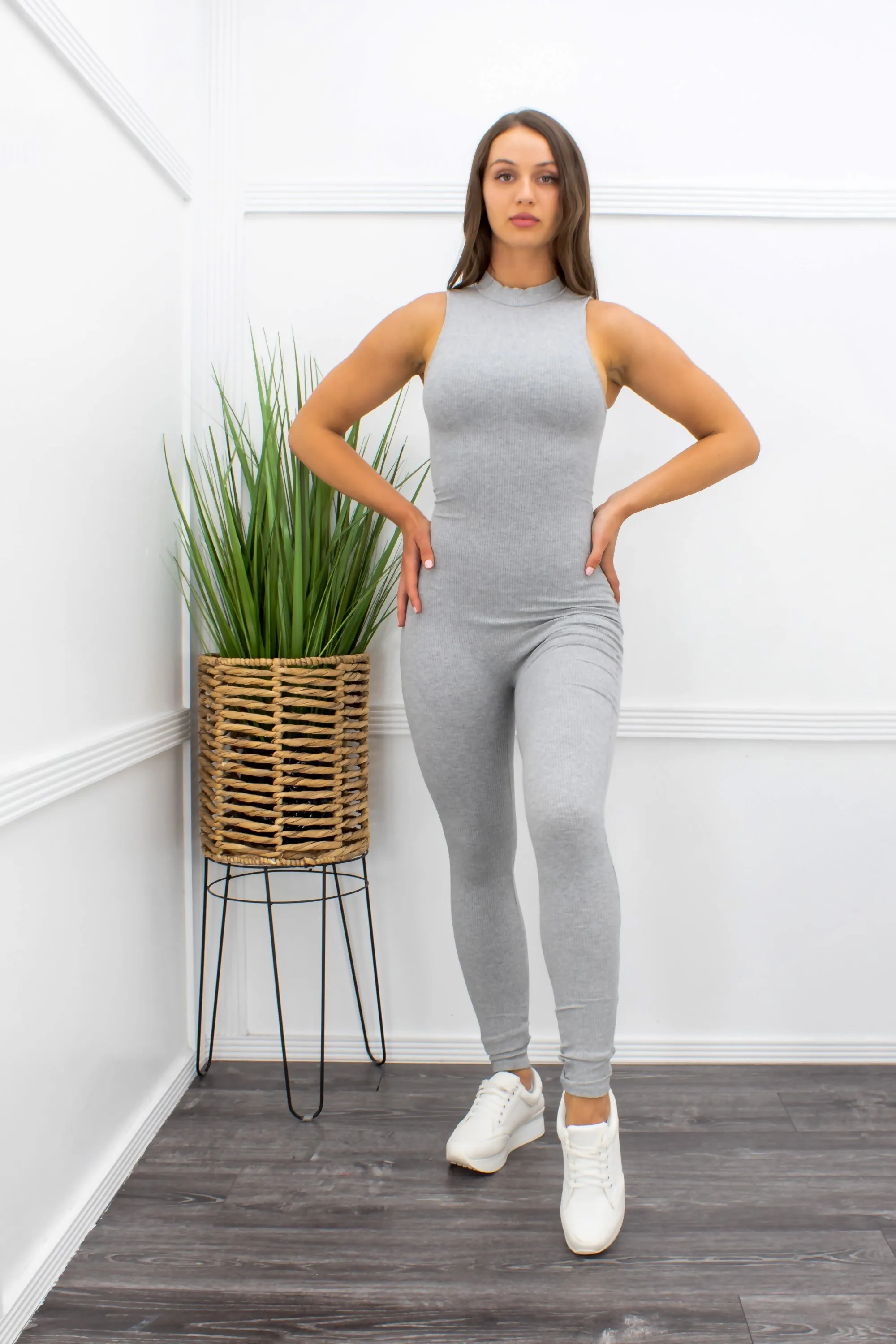 Bodycon Sleeveless Skinny Jumpsuit Grey