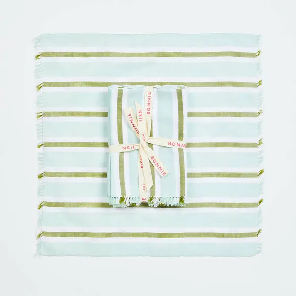 Bonnie & Neil- Woven Stripe Napkins in Mint Set/6